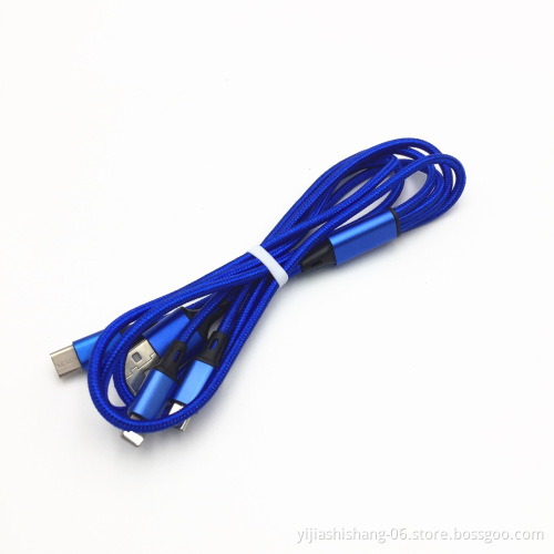 Yijiashishang Nylon braided 3-in-1 charging cable with iOS 8PIN, Micro USB and Type-C interface 2.A Aluminum Alloy connectors